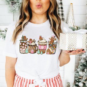 Gingerbread Holiday Drinks Unisex Graphic Crew Neck Short Sleeve T-shi…
